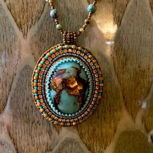 Hand beaded cabachon and beaded rope